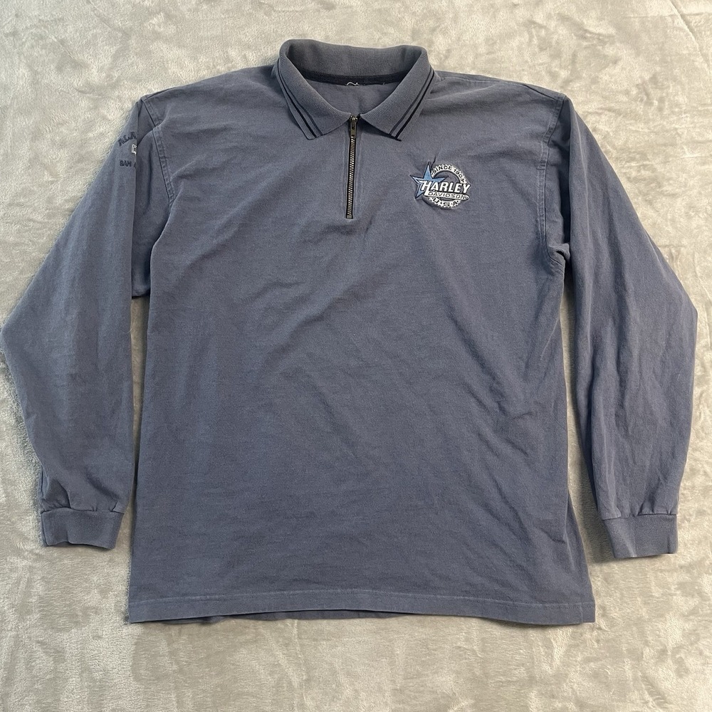 Harley-Davidson Quarter Zip Polo Shirt Men's M Blue Long Sleeve Embroidered Logo